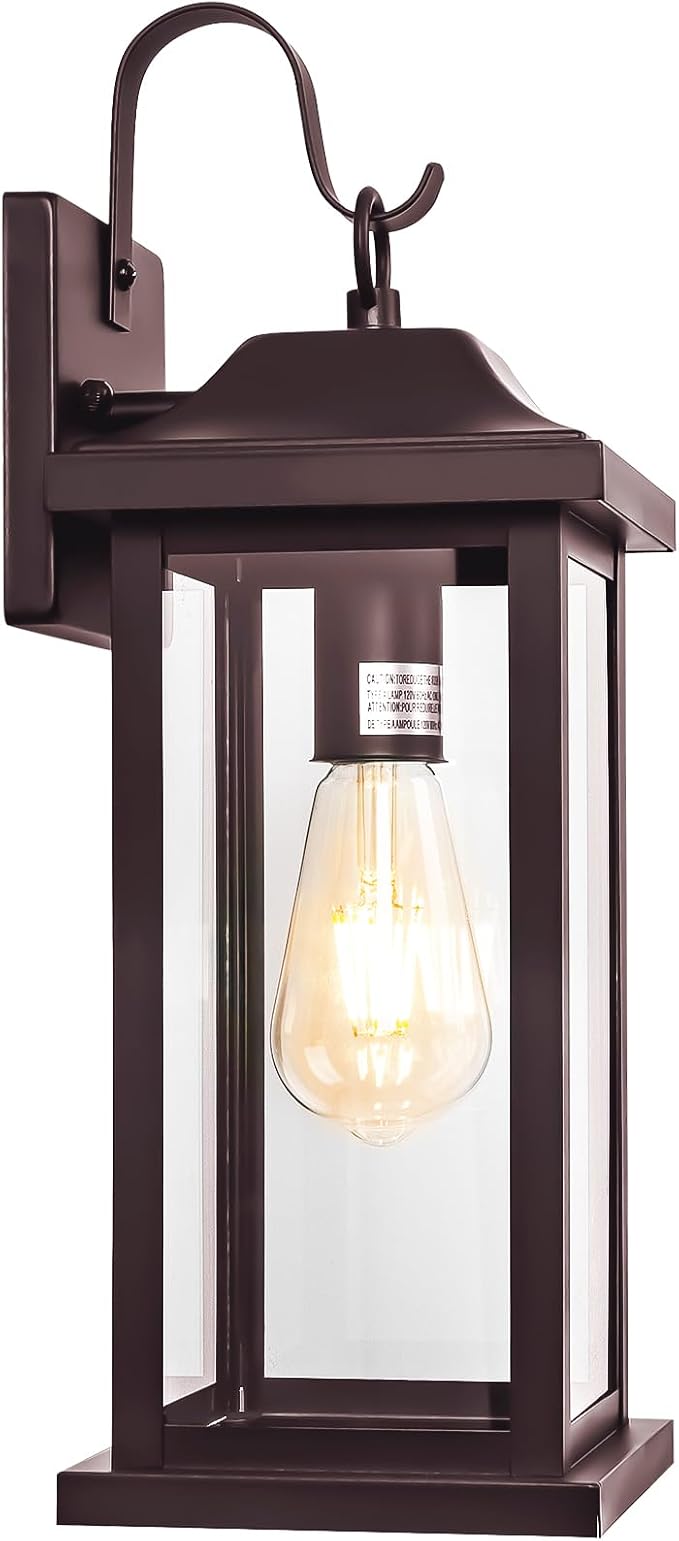 Large Bronze Outdoor Wall Lantern 17 Inch | 1 Pack ETL Listed, Vintage Brown Exterior Light Fixture Waterproof, Farmhouse Outside Wall Sconce Porch Light