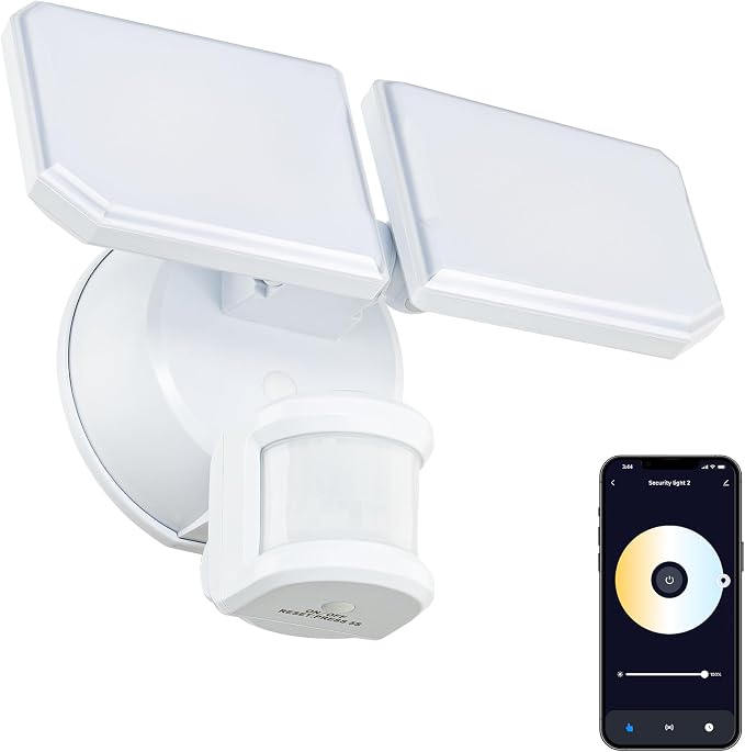 Guardian SMART Flood and Security Wall Light with 2 Lights 2,250 Lumens 20 Watts and Programmable Motion and Photo Sensor in White, Works with Android or iOS