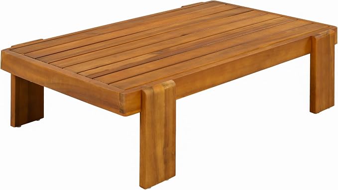Christopher Knight Home Phobo Acacia Wood Outdoor Loveseat and Coffee Table Set, 2 Piece Patio Furniture Set with Cushion, Outdoor Conversation Set with Slatted Design for Backyard, Teak + Beige