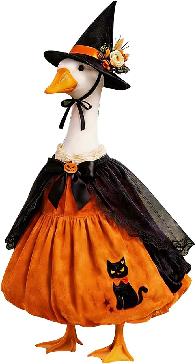 Halloween Porch Goose Outfit 23 Inch Porch Goose Clothes for Holiday | Pumpkin Dress Cape Witch Hat, Thanksgiving Goose Outfit, Christmas Goose Clothes, Holiday Costume for Lawn Geese Status
