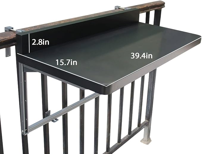Outdoor Side Tables Rail Hanging Outdoor Folding Balcony Shelf 32 40in Folding Deck Table 5 Height Adjustable Space Saving Floating Better Bench for Patio Indoor Garden(Black,39.4x15.7in)