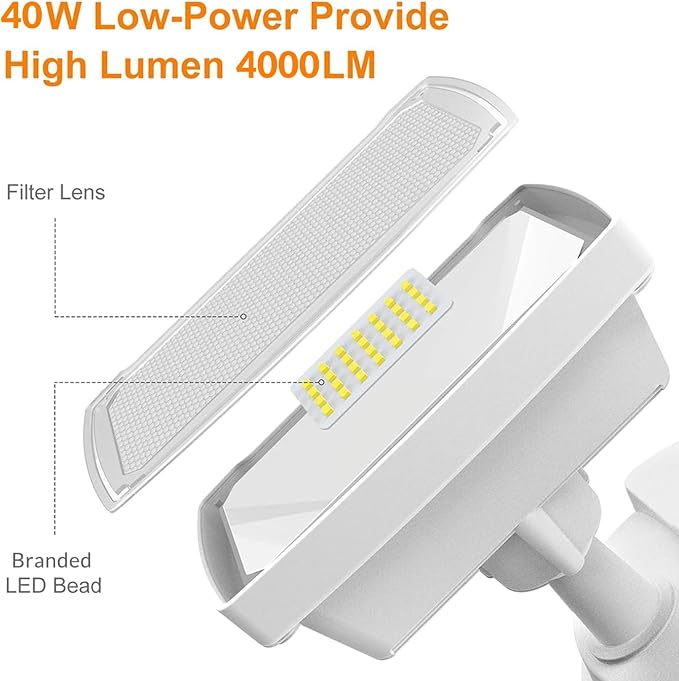 LEPOWER Hardwired LED Security Lights Motion Sensor Outdoor, 40W 4000LM | 5500K Daylight, 72 FT Range & 180° Detection, Easy to Install, IP65 Waterproof, 2 Head Flood Light for Garage, Yard, Porch