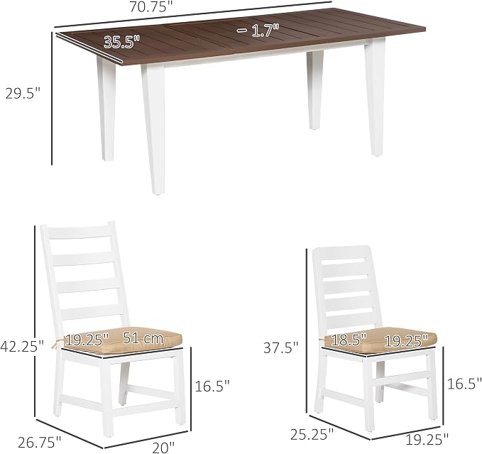 Outsunny Patio Dining Set for 6, Outdoor Furniture Set with a Table & Chairs, Cushions, Umbrella Hole for Garden, Backyard, or Poolside, Beige
