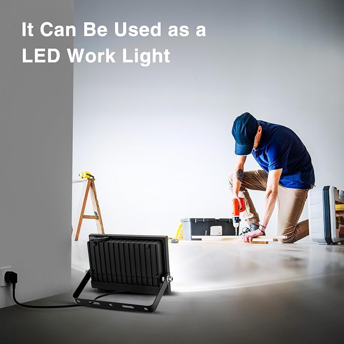 Onforu 40W Flood Lights Outdoor,4000lm Bright LED Work Light with Plug,Daylight White LED Flood Lighting, IP66 Waterproof Security Yard Lights for Garage Stadium 2 Pack