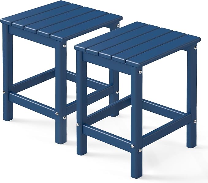 GREENVINES Adirondack-Outdoor-Side-Table | Set of 2 | Single-Tier | 14 x 13 Inches | HDPE Plastic | All Weather | Blue | Outside End Tables | for Patio Porch Backyard Indoor