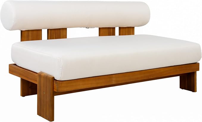 Christopher Knight Home Ahina 4 Pieces Acacia Wood Conversation Set, Loveseat & Accent Chair Chat Set with Cushions, Slat Panel Coffee Table, Patio Furniture Set for Backyard/Balcony, Teak + Beige