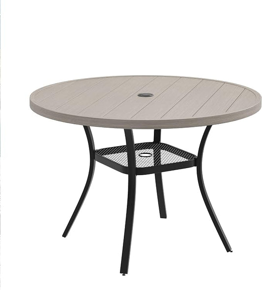 DIFY Outdoor Dining Table for 4, Round Patio Table with Umbrella Hole for Garden, Backyard and Porch (Grey)