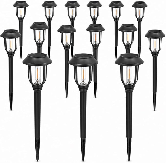 Solar Lights Outdoor 12 Pack, Solar Pathway Lights Warm White, Waterproof Auto On/Off Solar Powered Garden Lights for Yard Landscape, Walkway, Path, Driveway Decor