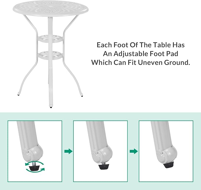 VIVIJASON 31" Patio Height Bar Table, All-Weather Cast Aluminum Bar Bistro Table Outdoor Patio Round Dining Table with Umbrella Hole for Balcony, Lawn, Garden, Backyard, White