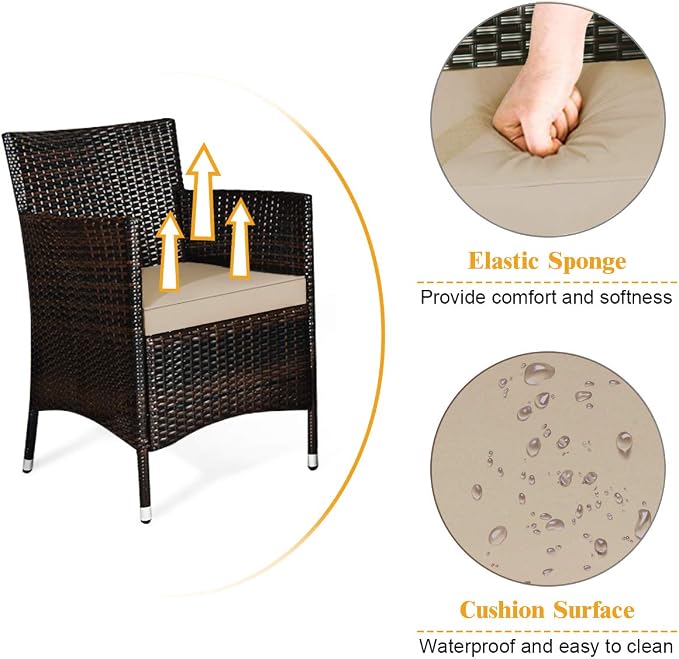 COSTWAY 8PCS Rattan Patio Furniture Set | Outdoor Wicker Rattan Chairs with Coffee Table, Rattan Cushioned Conversation Set for Backyard Balcony Poolside, Brown