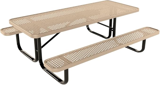 COATEDOUTDOORFURNITURE Heavy-Duty Portable Outdoor Kids Table, Punched Steel Kids Picnic Table, Commercial-Grade Picnic Table, Made in America (6ft Rectangular, Childrens, Tan)