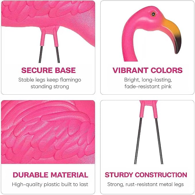 GIFTEXPRESS Pink Flamingos Yard Decorations - 2 Pack Extra Large 24" Tall Plastic Flamingo Statue w/Metal Stakes - Lawn Ornaments & Garden Decor for Outdoor Parties