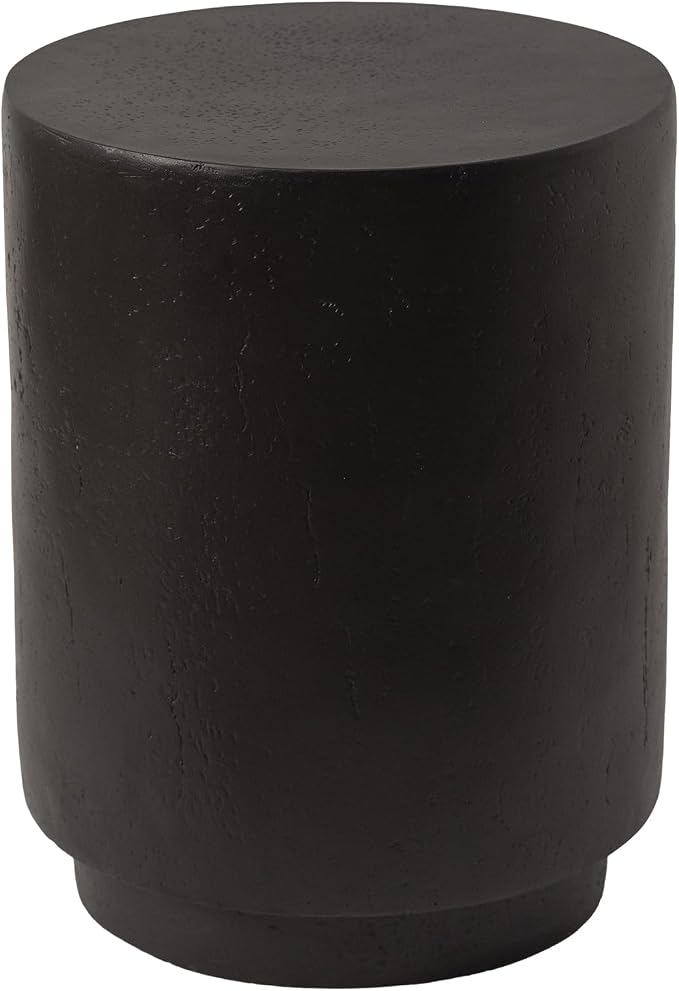 LeisureMod 14” Wide Round Side Table in Fiberstone with Travertine/Painted Finish Tapered Base Indoor and Outdoor Use for Modern Home, Living Room, Patio, Backyard Ramble Collection in Black