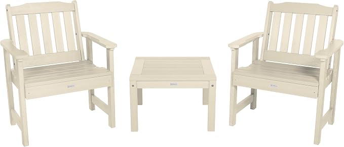 Highwood AD-KITCHGL2-WAE 2 Lehigh Garden Chairs with 1 Square Side Table 3-Piece Set, Whitewash