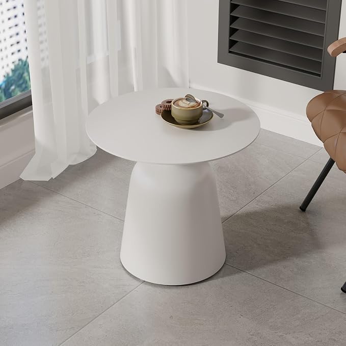 19.5" Round Pedestal Side Table, Stable Bell Base Modern Minimalist End Table, Small Coffee Accent Table for Living Room Bedroom Patio Balcony Indoor Outdoor, White