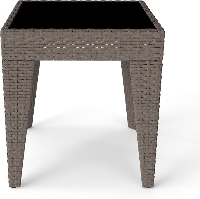 Outdoor Small Patio Table - PE Rattan Coffee Table, Wicker Side Table for Patio, Balcony & Porch, Durable & Iron Frame (1, Rattan Sesame)