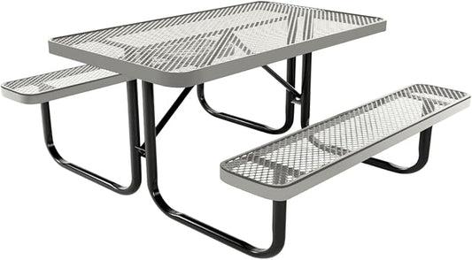 COATEDOUTDOORFURNITURE Heavy-Duty Portable Outdoor Kids Table, Expanded Metal Kids Picnic Table, Commercial-Grade Picnic Table, Made in America (4ft Rectangular, Childrens, Textured Grey)