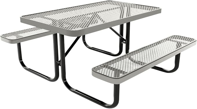 COATEDOUTDOORFURNITURE Heavy-Duty Portable Outdoor Kids Table, Expanded Metal Kids Picnic Table, Commercial-Grade Picnic Table, Made in America (4ft Rectangular, Childrens, Gray)