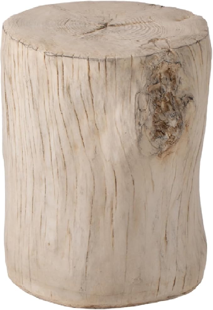 HOMPUS Concrete Outdoor Side TableSet of 2, 2 Piece Tree Stump Modern Round Coffee Table Accent Table Set Plant Stand Faux Wood End Table Garden Stool for Patio,Home Decor, Living Room, White Oak