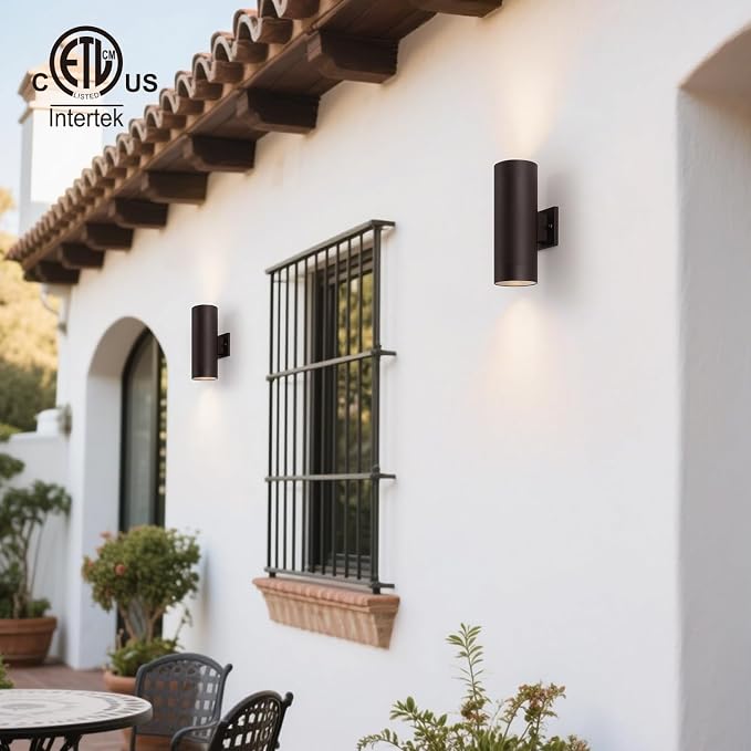 mirrea 12" Modern Outdoor Porch Light 2 Lights, 2 Pack, Oil Rubbed Bronze | Aluminum cylinder exterior fixtures, tempered glass cover, waterproof wall sconce & patio light for outdoor use.