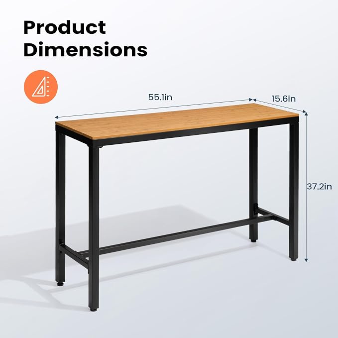 Outdoor Bar Table 55" All-Weather Patio Bar Table with Metal Frame and Waterproof Wood-Like Tabletop Outdoor Console Table for Balcony Yard Garden Bistro Hot Tub Use(Brown)