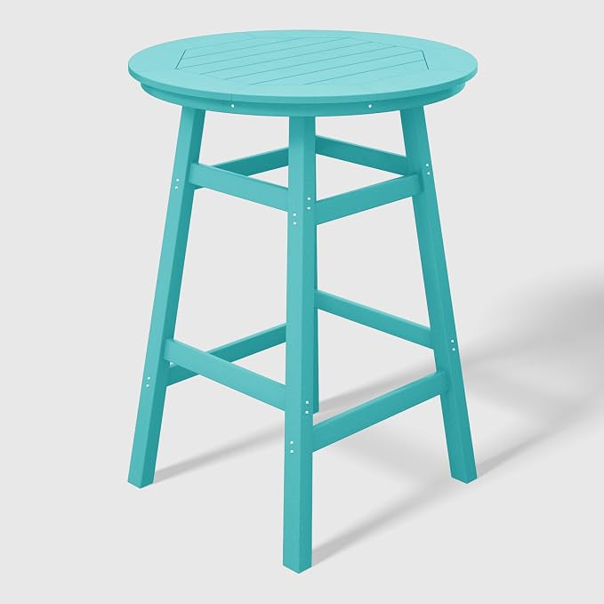 WestinTrends Malibu Outdoor 35" HDPE Round Patio Bar Height Table, Turquoise