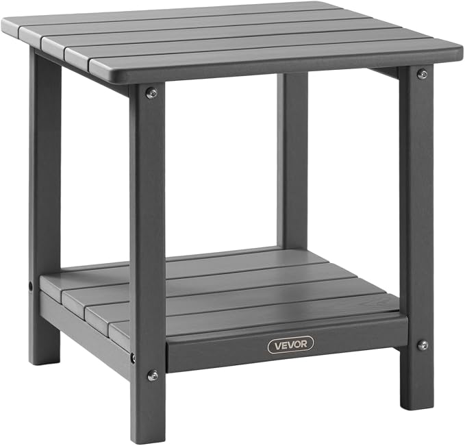 VEVOR Outdoor Side Table, 17.72W x 14.96D x 17.32H Inch, Double Layer HDPE Outside End Table for Easy Maintenance, Withstand Harsh Weather, Fit for Patio, Pool, Beach, Porch, Indoor, Backyard, Grey