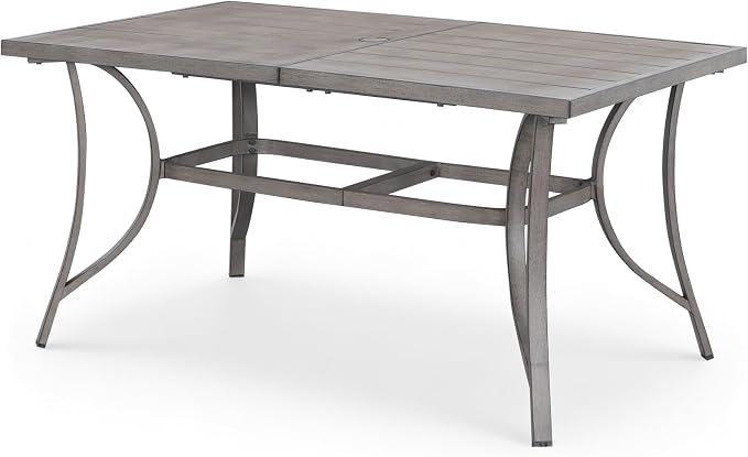 Aluminum Patio Dining Table for 6, Never Rusts Outdoor Rectangle Dining Table with Umbrella Hole, Rustproof 6 Person Outdoor Dining Tables for Backyard, Deck, Garden, Poolside, Porch