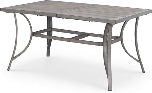 Aluminum Patio Dining Table for 6, Never Rusts Outdoor Rectangle Dining Table with Umbrella Hole, Rustproof 6 Person Outdoor Dining Tables for Backyard, Deck, Garden, Poolside, Porch
