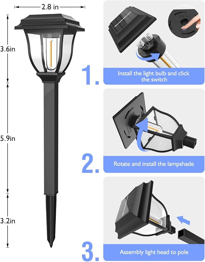 Solar Pathway Lights 2 Pack Mini Outdoor 3000K Bright Auto On/Off Solar Garden Lights Long Lasting Solar Powered Landscape Light for Path Yard Walkway Lawn Driveway Decor Lighting - Warm White