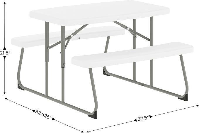 BizChair Easy-Fold Kids Outdoor Picnic Table and Benches - Commercial Grade Folding Plastic Play Table - Recommended for up to Age 5 - White