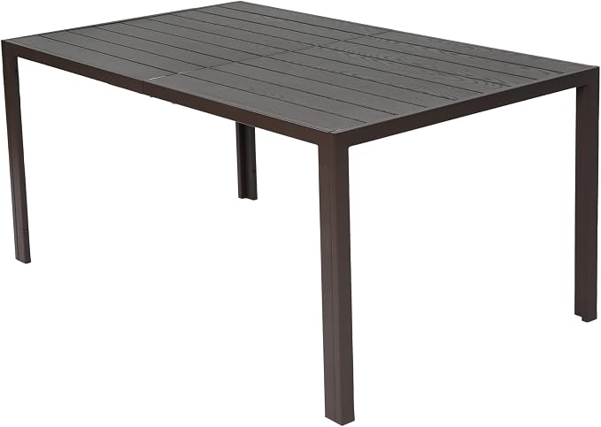 GDFStudio 7-Piece Patio Dining Set, Outdoor Table with 6 Stackable Chairs, Rectangular Metal Dining Table, Breathable Textilene Seating for Backyard, Deck, Garden & Outdoor Entertaining, Brown
