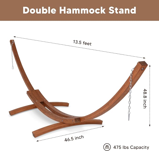 SUNCREAT Hammocks Double Hammock with Wooden Stand Included, Outdoor Hammocks for Outside, 475 lbs Capacity, Dark Gray
