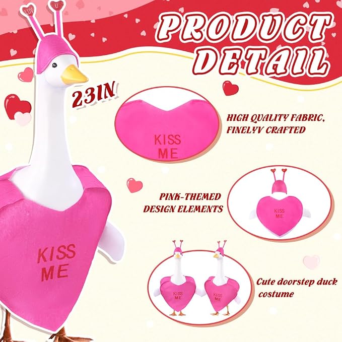 Valentine's Day Goose Outfit for 23" Porch Goose Holiday Rose Red Heart Cloths Costume Valentines Party Outdoor Garden Patio Yard Lawn Art Decoration(Kiss Me)