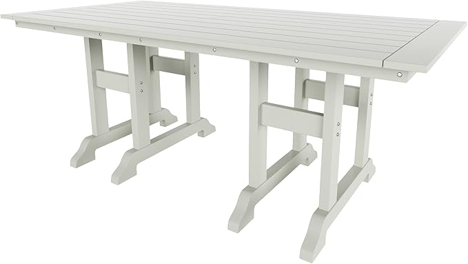 WestinTrends Dylan Adirondack Patio Dining Set for 6, All Weather Poly Lumber Outdoor Table and Chairs Set of 4, 71" Trestle Table and Adirondack Dining Chair with Dining Bench, Sand
