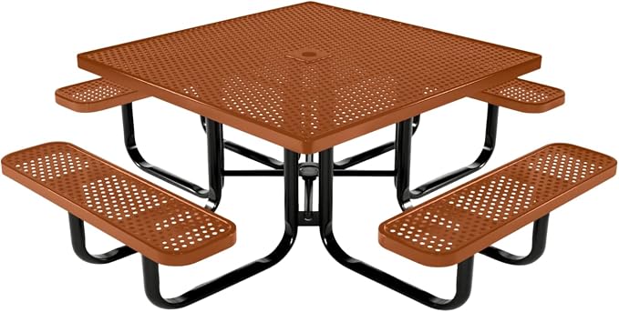 COATEDOUTDOORFURNITURE Heavy-Duty Portable Outdoor Kids Table with Umbrella Hole, Punched Steel Kids Picnic Table, Commercial-Grade, Made in America (46 in, Square, Childrens, Textured Copper)