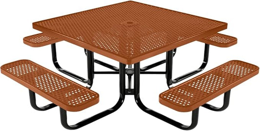 COATEDOUTDOORFURNITURE Heavy-Duty Portable Outdoor Kids Table with Umbrella Hole, Punched Steel Kids Picnic Table, Commercial-Grade, Made in America (46 in, Square, Childrens, Textured Copper)