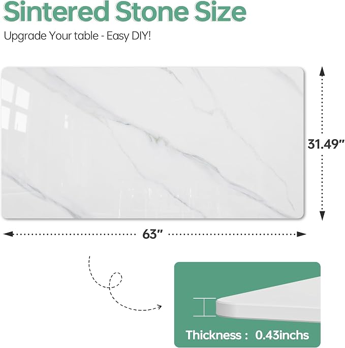 Rectangle Table Top,63” x 31.5” White Sintered Stone Tabletop, DIY Replacement & Cover Marble Desktop, Scratch & Wear Resistant, Easy to Clean, Suitable for Indoor & Outdoor