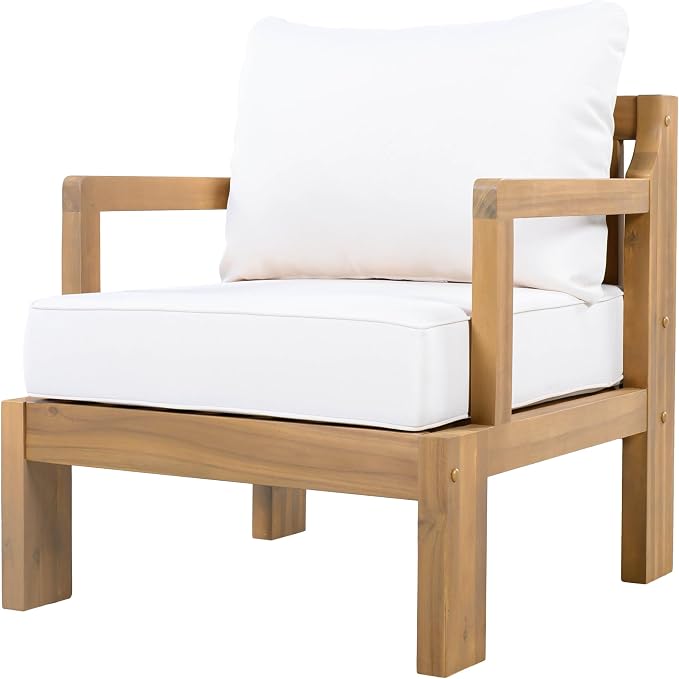 Christopher Knight Home Bayah 4 Piece Patio Furniture Set with Removable Cushion, Acacia Wood Outdoor Sectional Sofa Set with Coffee Table, 4 Seater Outdoor Conversation Set, Beige+Natural