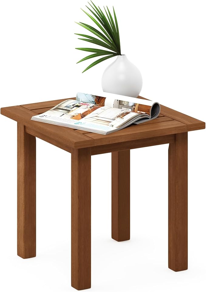 Furinno TIOMAN Outdoor Patio Side Table, Square Accent End Table, Small Outdoor Table for Garden, Porch, Balcony, Teak Oil Finish, Light Wood