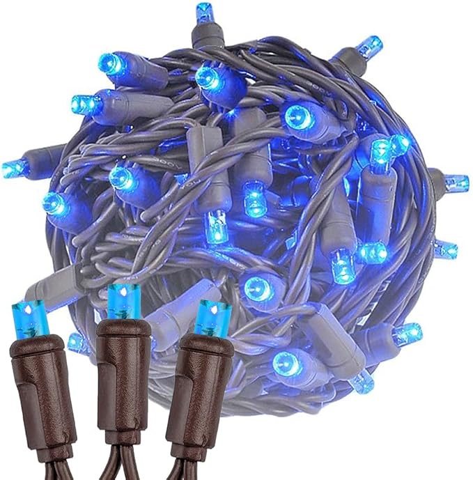 Novelty Lights 34ft 100 LED Blue Christmas String Lights, Brown Wire