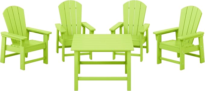 Costaelm Paradise Kids 5-Piece HDPE Outdoor Square Patio Dining Table and Chairs Set, Lime