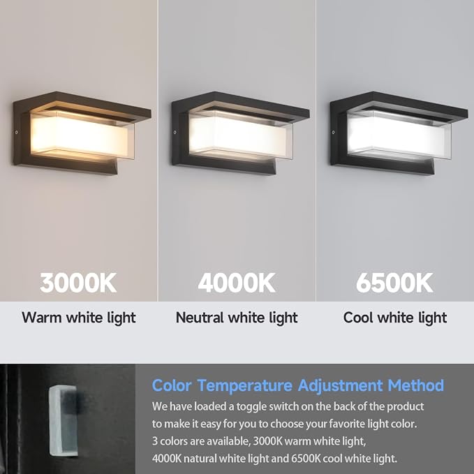 2-Pack 24W LED Outdoor Wall Lights,Exterior/Interior 3-Color Adjustable Sconces Lights, IP65 Waterproof 2100LM, Modern Wall Mount Lighting Fixtures, Aluminum Wall Lights,Compatible with Dimmers