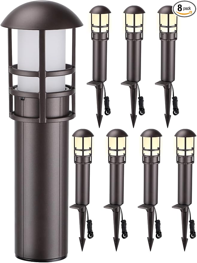 LEONLITE 8-Pack Low Voltage Landscape Pathway Lights, 3W, CRI90, 3000K | 12-24V AC/DC, Aluminum, ETL, Warm White, Low Voltage LED Bollard Path Lights, for Walkway Yard Garden