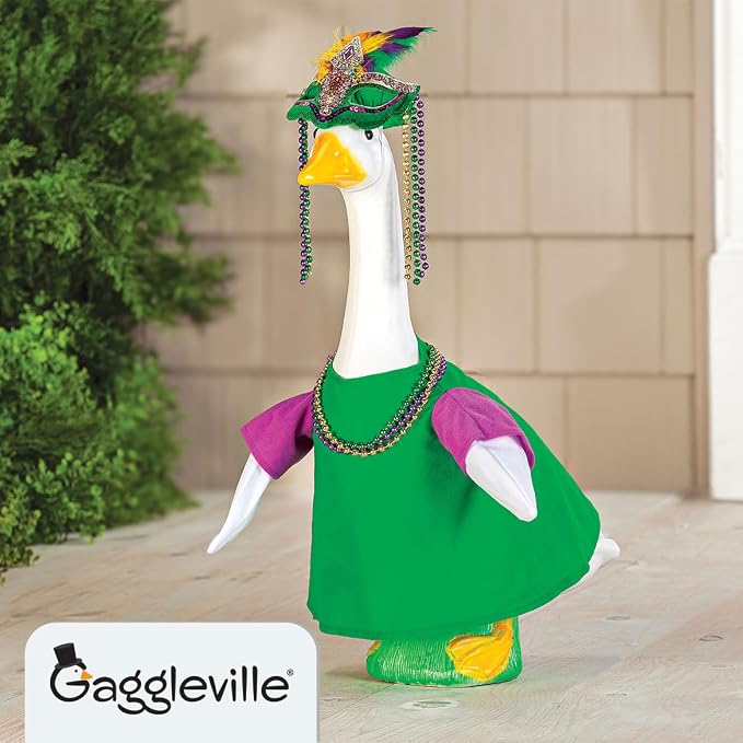 Gaggleville Mardi Gras Goose Outfit, Fits Large 23" H Statue, by Fox | Valley Traders