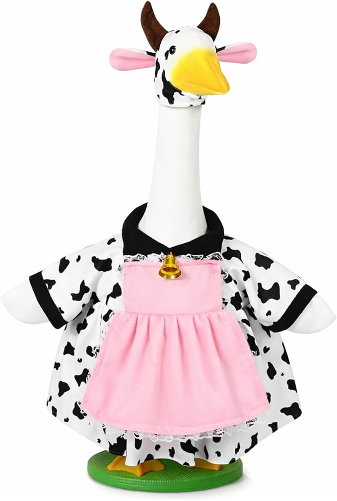 Honic Cow Porch Goose Outfits for 23" High Cement or Plastic Goose for Spring Outdoor Garden Yard Patio Lawn Statue Spring Decor (Pink Dress)