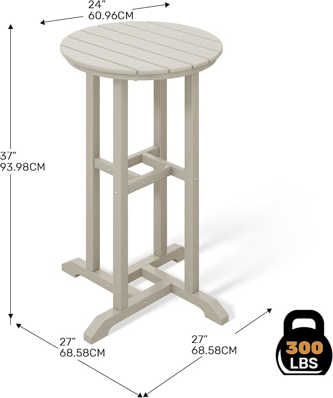 Costaelm Outdoor Bar Table, 37" Counter Height Round Patio Cocktail Bar Table, Patio Bar Table Bistro Dining Table Pub Table for Front Porch Deck, Backyard, Garden, Sand