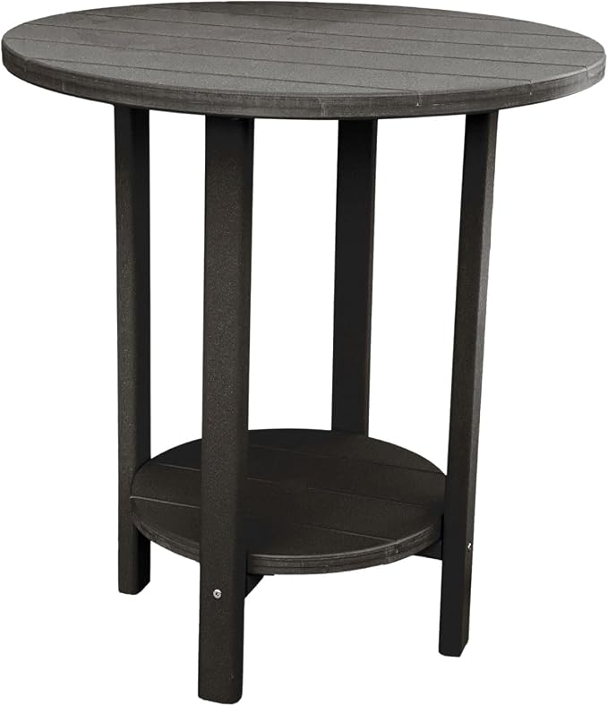 Phat Tommy Round Bar Height Patio Table - Outdoor Bar Table - Balcony Height Patio Furniture for Your Deck - Poly Outdoor Furniture, Black
