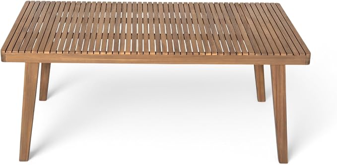 Christopher Knight Home Hobson Acacia Wood Outdoor Dining Table for 6, Wooden Patio Farmhouse Dining Table, Rectangle Slatted Top for Outdoor Gatherings, Natural Brown