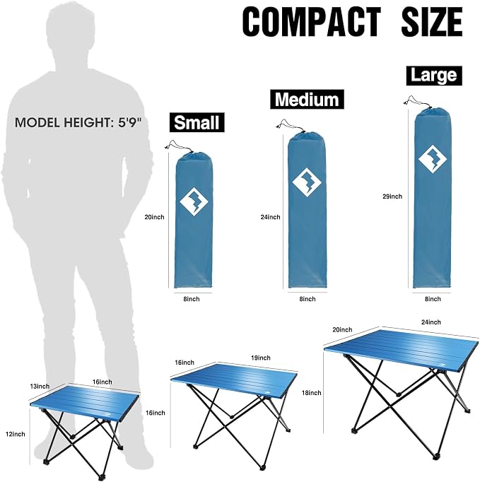 VILLEY Portable Camping Side Table, Ultralight Aluminum Folding Beach Table with Carry Bag for Outdoor Cooking, Picnic, Camp, Boat, Travel